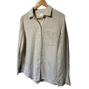 GAP Linen Button Up Shirt Natural‎ Beige Long Sleeve Women Size Medium
